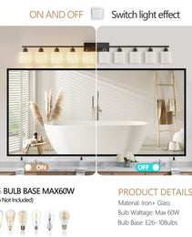 10 Light Bathroom Vanity Lights Over Mirror, 65.4 Inch Black Vanity Lights Fixtures With White Glass Shades Matte Black Modern Vanity Lights Black Bathroom Wall Lighting For Mirror Bedroom