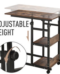 Mobile Nightstand Adjustable 3-Tier C-Shaped Side Table With Casters