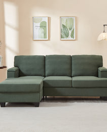 86'' L Shaped Couch With Armrest Organizer,3 Seats Sofas With Movable Ottoman,Comfy Sectional Sofa With Thick Cushion,Linen Sectional Couches For Living Room,Bedroom,Apartment,Dark Green