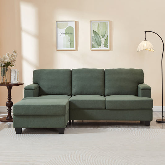 86'' L Shaped Couch With Armrest Organizer,3 Seats Sofas With Movable Ottoman,Comfy Sectional Sofa With Thick Cushion,Linen Sectional Couches For Living Room,Bedroom,Apartment,Dark Green