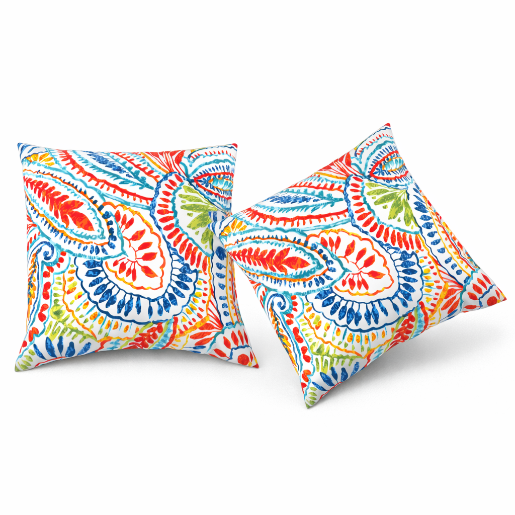 2 Pack Outdoor Throw Pillows, Waterproof & Fade-Resistant Patio Cushions For Garden, Porch, Poolside Furniture - Soft & Comfortable Decorative Pillow Covers 18x18 Inch, Paisley Multi