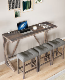 Bar Table Set With Power Outlet, Bar Table And Chairs Set, 4 Piece Dining Table Set, Industrial Breakfast Table Set, For Living Room, Dining Room, Game Room