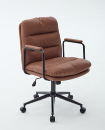Office Chair,Mid Back Home Office Desk Task Chair With Wheels And Arms Ergonomic PU Leather Computer Rolling Swivel Chair With Padded Armrest,The Back Of The Chair Can Recline 40 Brown