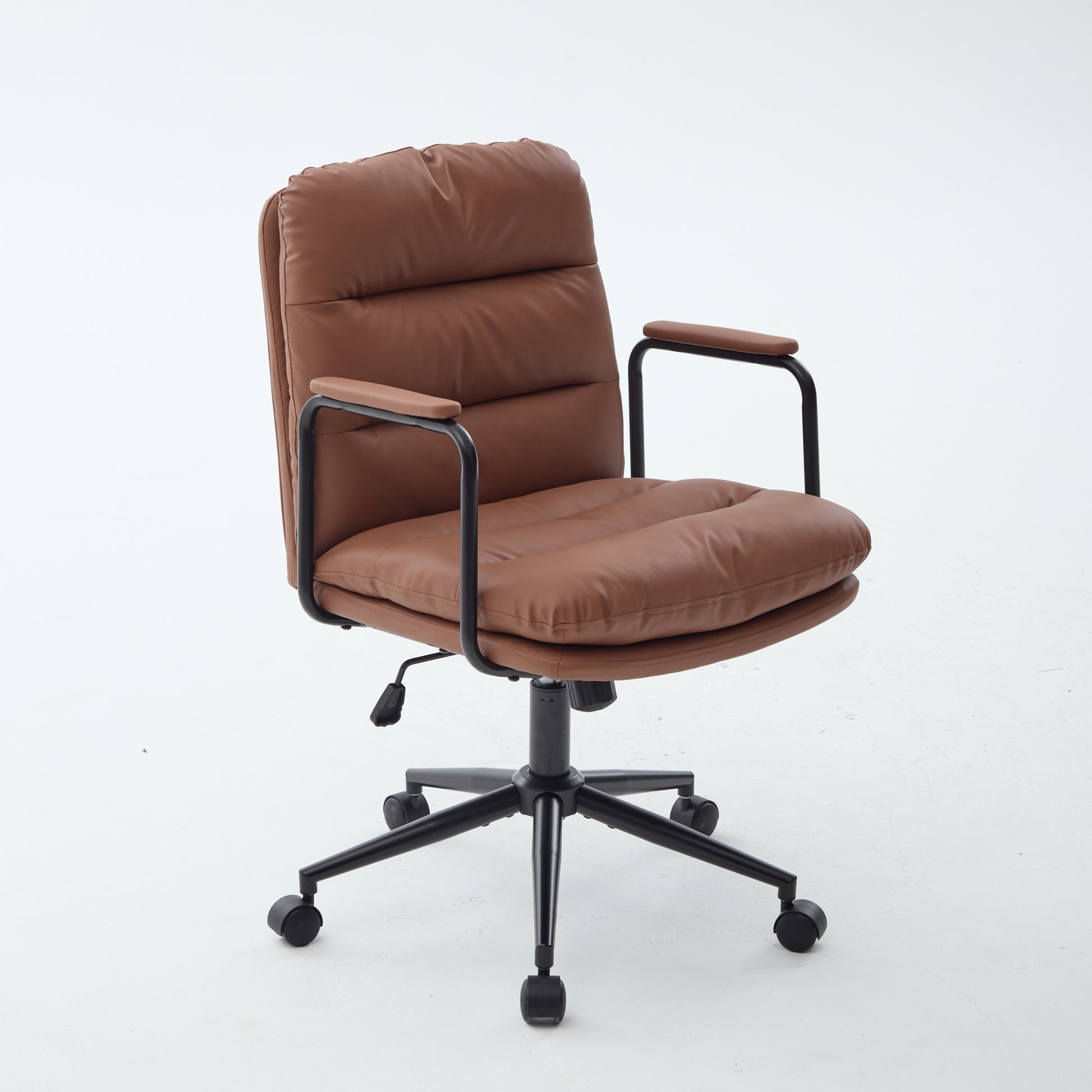 Office Chair,Mid Back Home Office Desk Task Chair With Wheels And Arms Ergonomic PU Leather Computer Rolling Swivel Chair With Padded Armrest,The Back Of The Chair Can Recline 40 Brown