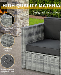 Wicker Bistro Patio Set, 2 Porch Chairs & Glass Table, Black