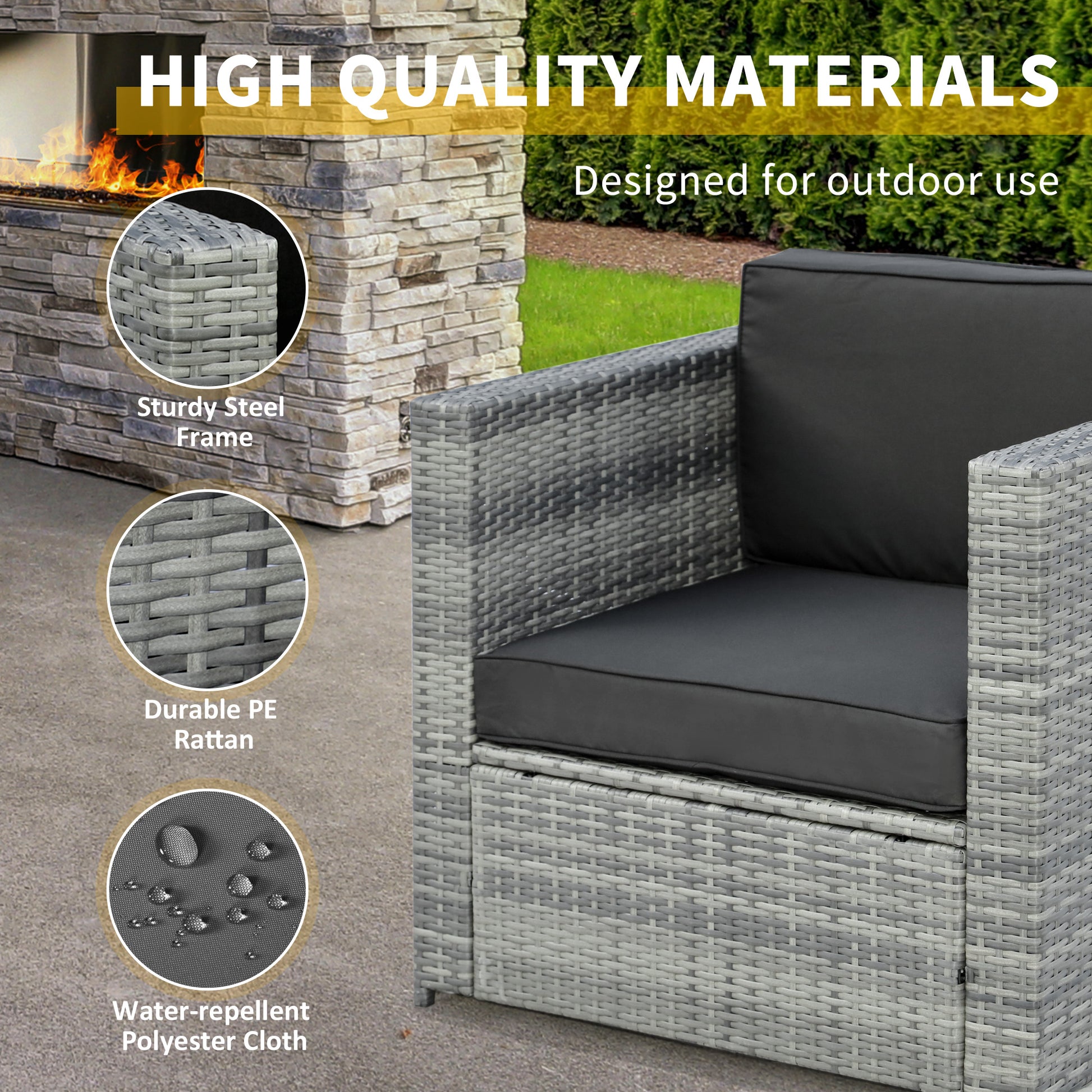 Wicker Bistro Patio Set, 2 Porch Chairs & Glass Table, Black