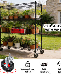 55.5  W X 24  D X 80  H Heavy Duty Wire Storage Shelves With Wheels  4 Tier Adjustable  2400 Lbs Capacity  Garage Shelving Unit  Rolling Industrial Storage  Black
