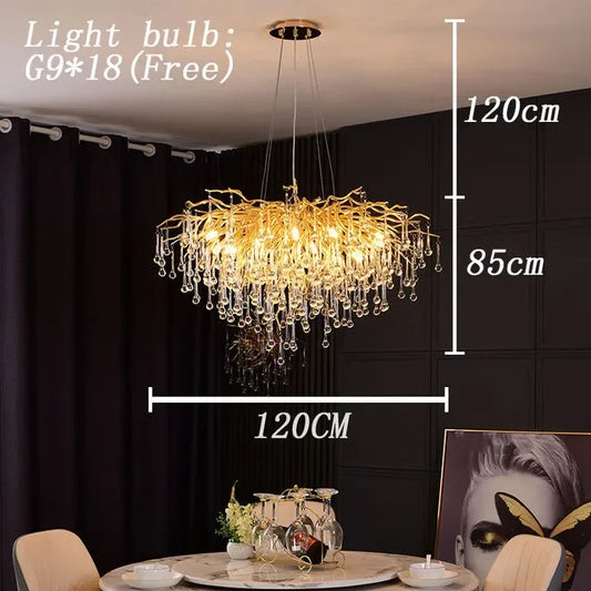 Royal Nordic Luxury Crystal Chandeliers Gold Chrome Water Drop Pendant Light Living Room Hotel Hall Villa Indoor Decor Fixture