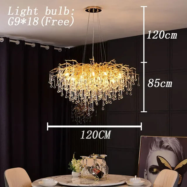 Royal Nordic Luxury Crystal Chandeliers Gold Chrome Water Drop Pendant Light Living Room Hotel Hall Villa Indoor Decor Fixture