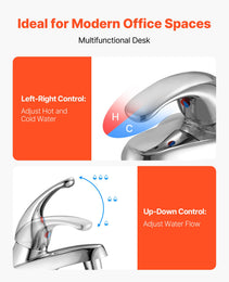 Single Handle Sink Faucet, Chrome-Plated Silver Single Handle Bathroom Faucet, Kitchen Water Faucets With Overflow 1 Or 3 Hole, Suitable For Bathroom, RV, Bar Sink, Public Restroom, Press-Type