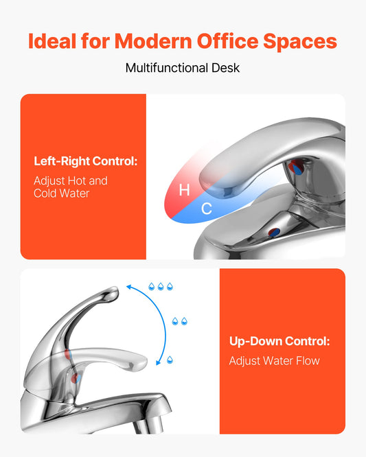 Single Handle Sink Faucet, Chrome-Plated Silver Single Handle Bathroom Faucet, Kitchen Water Faucets With Overflow 1 Or 3 Hole, Suitable For Bathroom, RV, Bar Sink, Public Restroom, Press-Type
