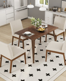 5-Piece Dining Table Set With One Solid Wood Frame Table And 4 Upholstered Chairs For Dining Room, Walnut-Light Beige