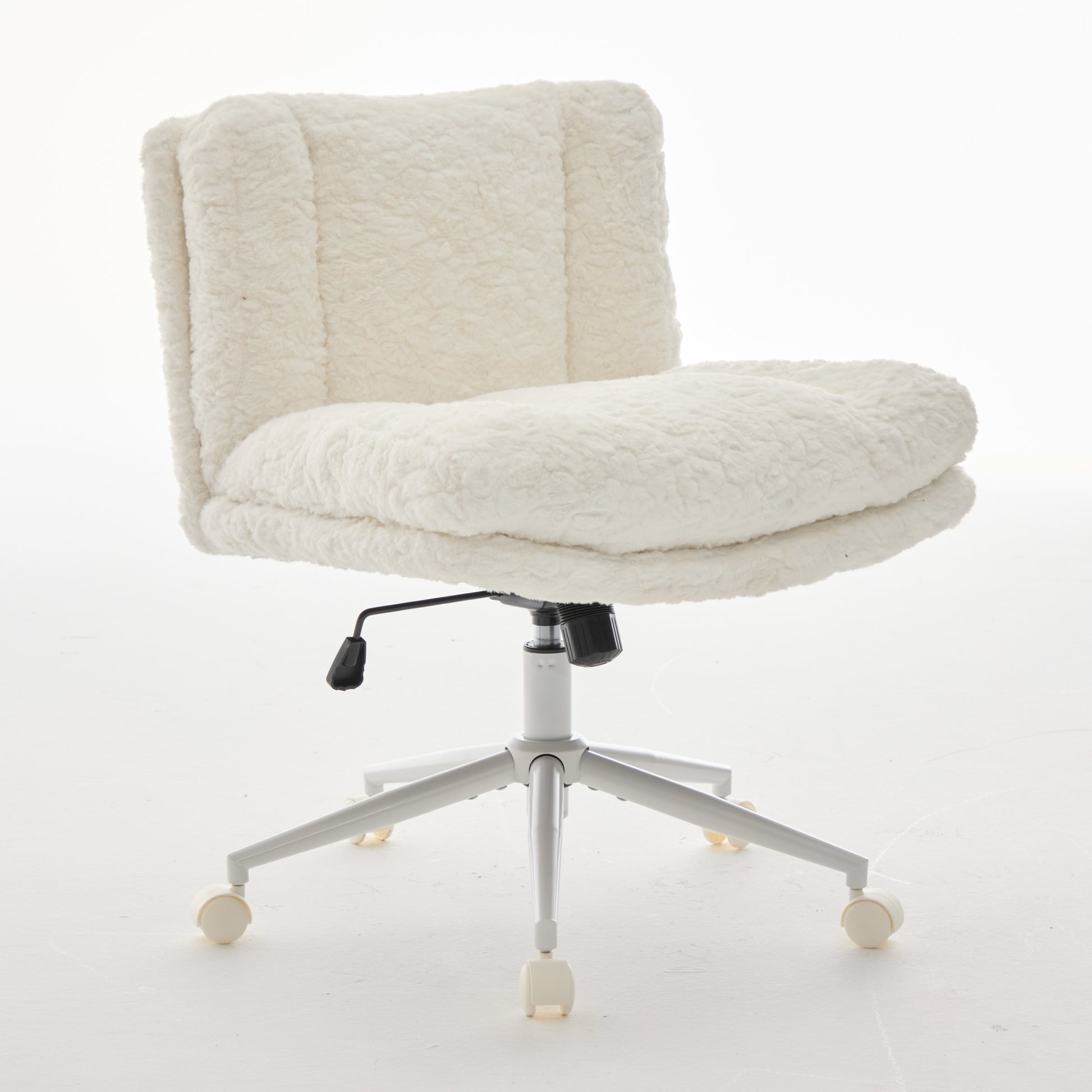 W26.4 Inch Wider Seat Office Chair,Artificial Rabbit Hair Home Office Chair With Metal Base,Adjustable Desk Chair Swivel Office Chair,Vanity ChairCream