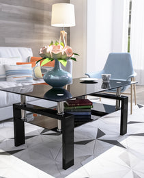 Rectangle Black Glass Coffee Table, Clear Coffee Table,Modern Side Center Tables For Living Room,Living Room Furniture