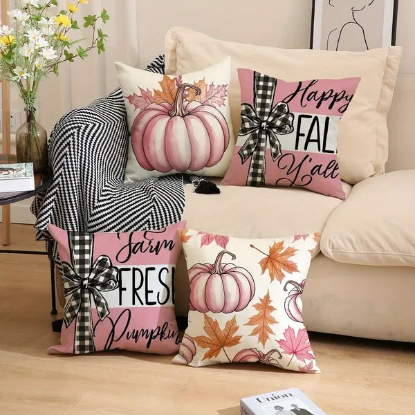 4Pcs Pillow Covers 18x18In Pumpkin Maple Leaf Throw Cushion Cover Happy Fall Pillow Cushion Case For Thanksgiving Sofa Couch Bedroom Home Office Farmhouse Decorations - CJDS - FC