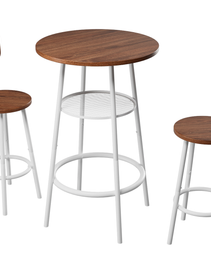3-Piece Bar Table Set With 2 Bar Stools  Modern Pub Table With Backrests & Storage Shelf