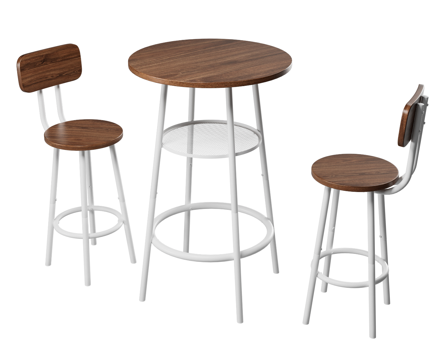 3-Piece Bar Table Set With 2 Bar Stools  Modern Pub Table With Backrests & Storage Shelf