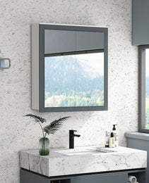 Bathroom Mirror Cabinet, Wall Mounted Medicine Cabinet with Mirror, Double Doors and Adjustable Shelves, White