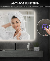 Dimmable Bathroom Mirror with Lights, 37" x 35" Backlit LED Mirror w/ Anti-Fog, Memory & Infinite Color Temperature