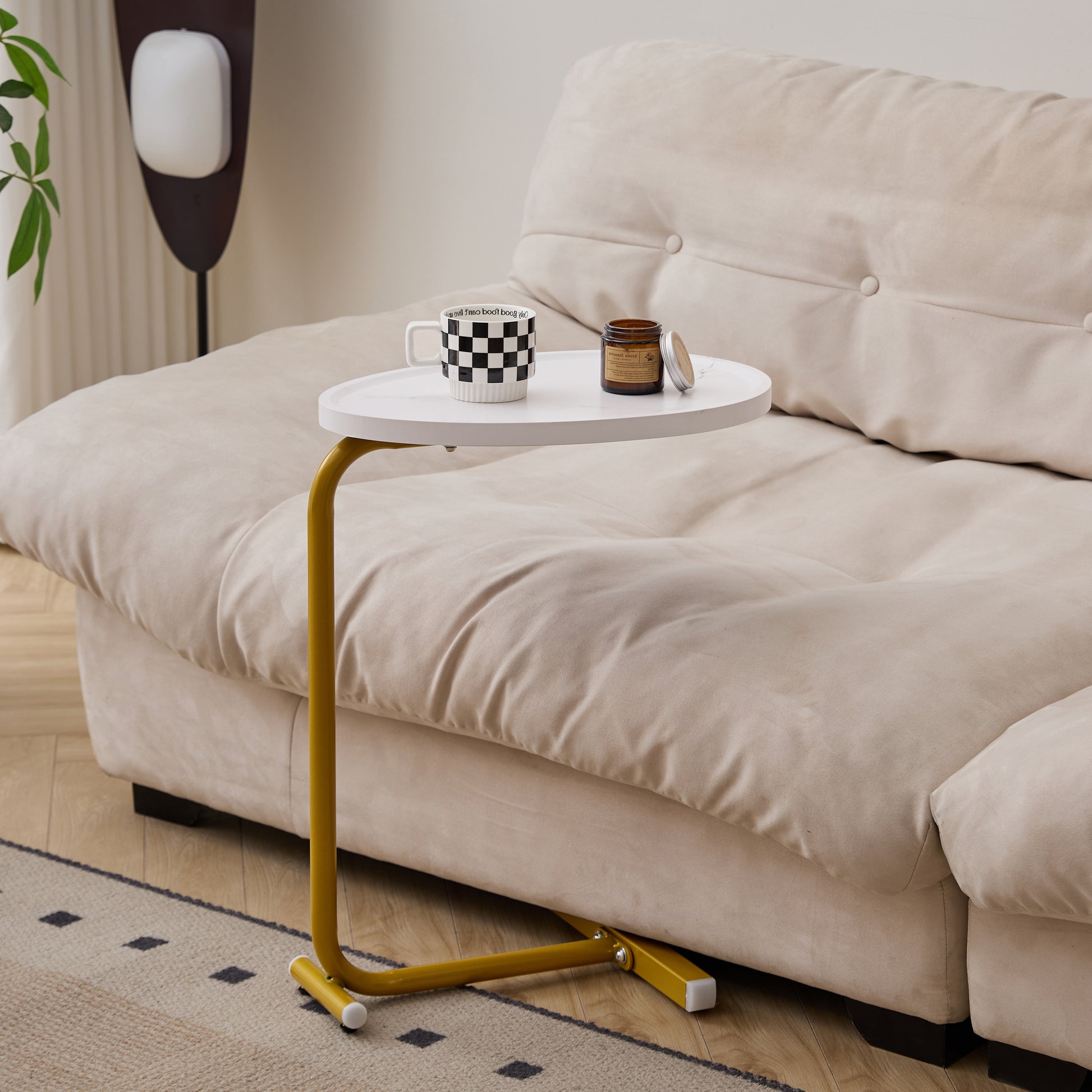 2-pieces White C-shaped Side Table, C Shaped End Table, Side Table For Couch And Bed, Small Side Table For Small Spaces