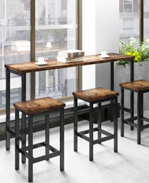 TOPMAx Counter Height Extra Long Dining Table Set With 3 Stools Pub Kitchen Set Side Table With Footrest Brown