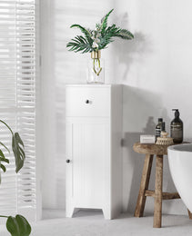 Short Bathroom Storage Cabinet, Cabinet Organizer with 1 Drawer and Adjustable Shelf for Living Room, White