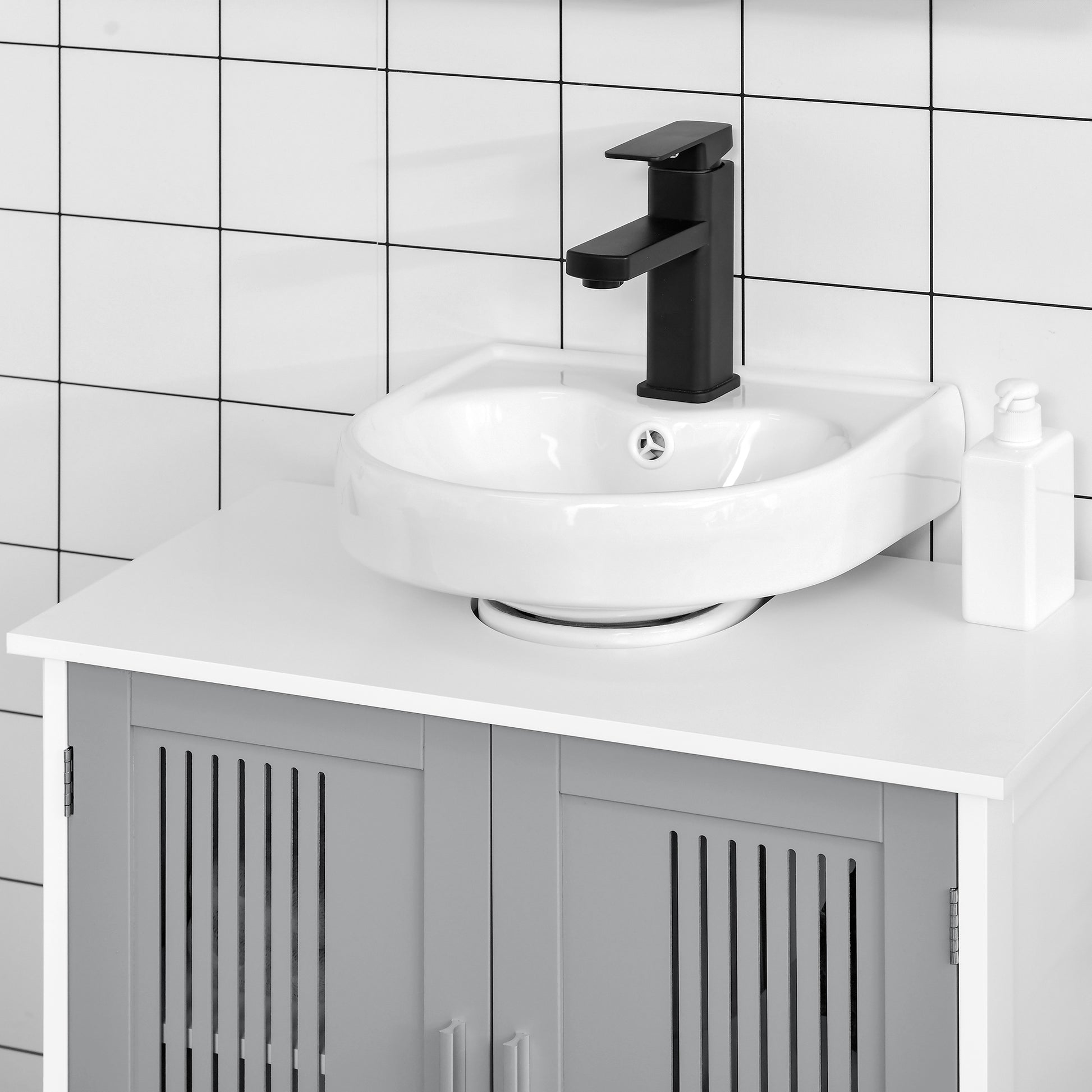 Under Sink Pedestal Storage Bathroom Cabinet, Gray White