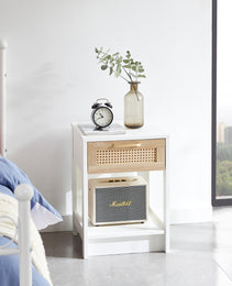 Rattan End Table With Drawer Modern Nightstand Side Table For Living Room