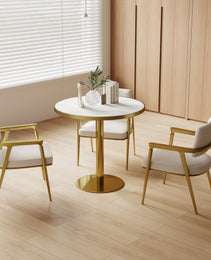 Round Modern Dinning Table 31.5 Inches Bistro Table Tulip Table With Faux Marble Top,Easy Assemble,Sturdy Metal Frame Diameter