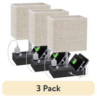 (3 Pack)  Bedside Table Lamp for Bedroom with Dual Fast USB Charging Ports, Fully Dimmable Nightstand Lamps with 2 Phone Stands and 2 Charging Outlets, Desk Lamp with Fabric Shade for Living Room
