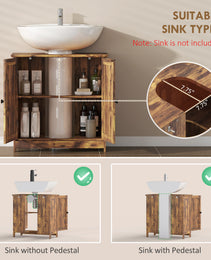 Bathroom Vanity Cabinet, Under Sink Bathroom Cabinet with 2 Doors and Adjustable Shelf, Rustic Brown
