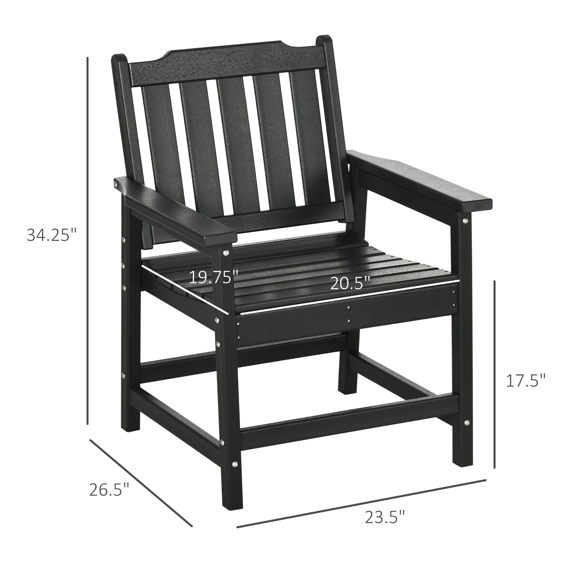 2 Piece All-Weather Patio Chairs, HDPE Patio Dining Chair Set, Heavy Duty Wood-Like Outdoor Furniture, Black