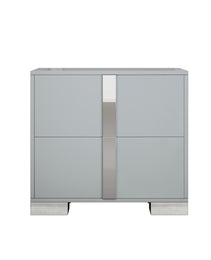 Elegant Nightstand With Metal Foot, Mirrored Bedside Table With 2 Drawers For Bedroom, Living Room, Gray