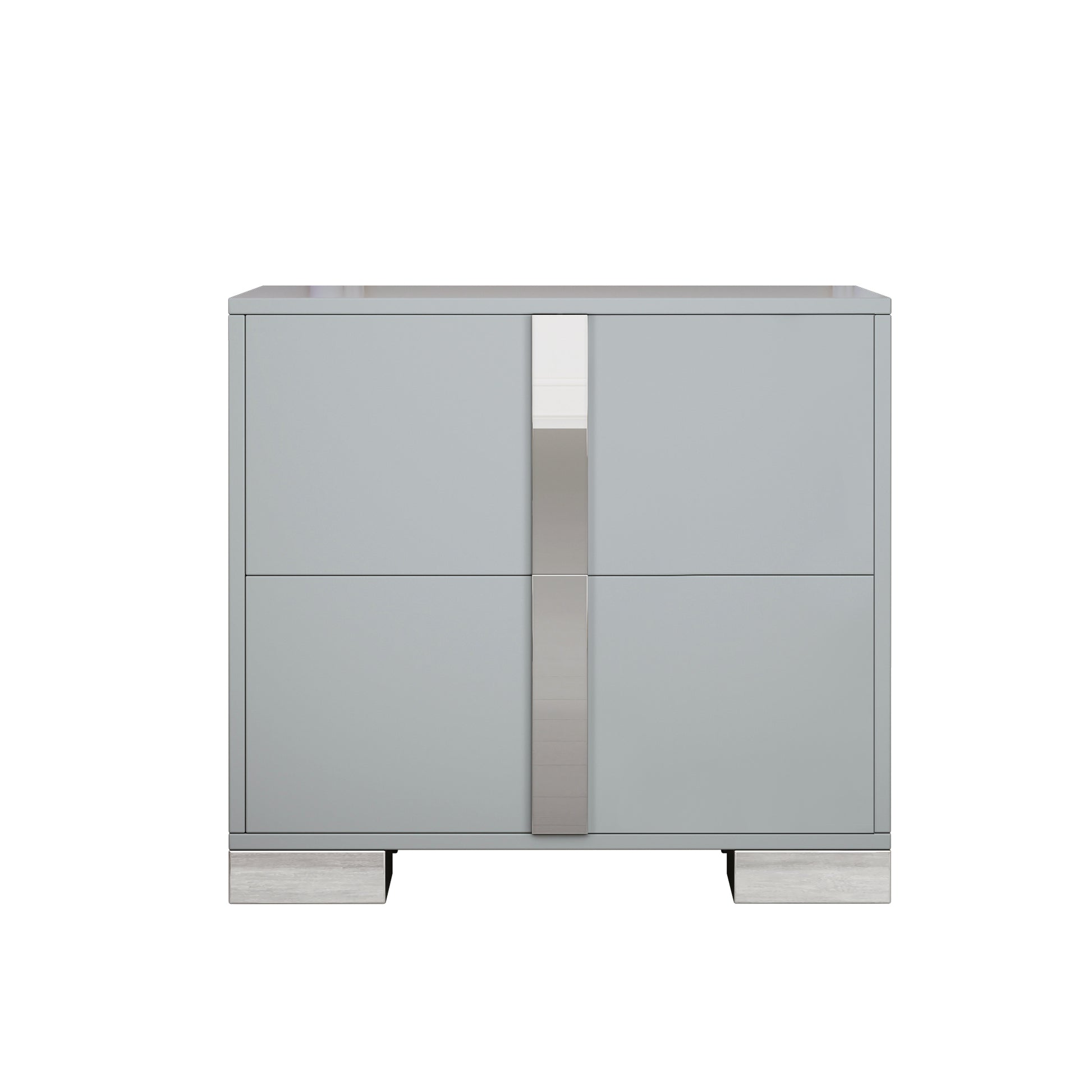 Elegant Nightstand With Metal Foot, Mirrored Bedside Table With 2 Drawers For Bedroom, Living Room, Gray