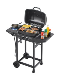 2 Burner BBQ Propane Gas Grill With Side Burner 24000 BTU Output Stainless Steel Barbecue Grill With Enameled Grates And Side Tables For Outdoor Cooking Kitchen And Patio Backyard