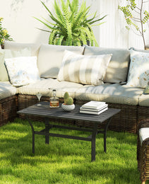 Outdoor Coffee Table with Slatted Tabletop, All-Weather Rectangle Metal Patio Coffee Table for Garden, Black