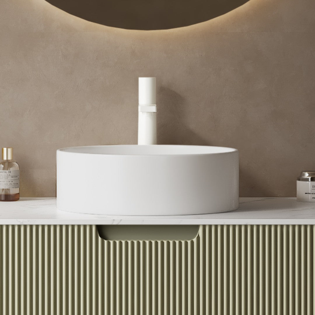 14 Bathroom Sink, Round Vessel Ceramic Basin Without Faucet, NO Cabinet, White