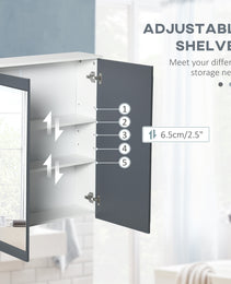 Bathroom Mirror Cabinet, Wall Mounted Medicine Cabinet with Mirror, Double Doors and Adjustable Shelves, White