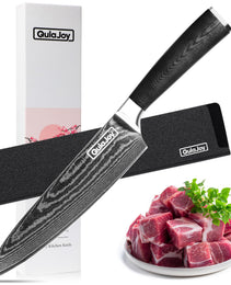 Qulajoy 8 Inch Chef Knife, Ultra Sharp Japanese Damascus VG-10 Blade,Professional Kitchen Knife With Ergonomic G10 Handle And Sheath