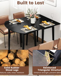 45" Extendable Dining Table Set, 2 Half-Round Tables Convertible To Oval For 4-6 People Black