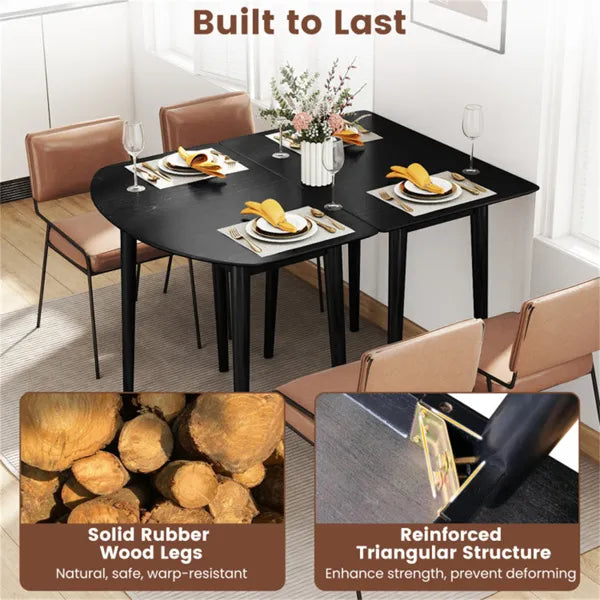 45" Extendable Dining Table Set, 2 Half-Round Tables Convertible To Oval For 4-6 People Black
