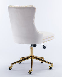 Velvet Fabric Tufted Button Home Office Chair, Adjustable Office Chair Swivel Office Chair