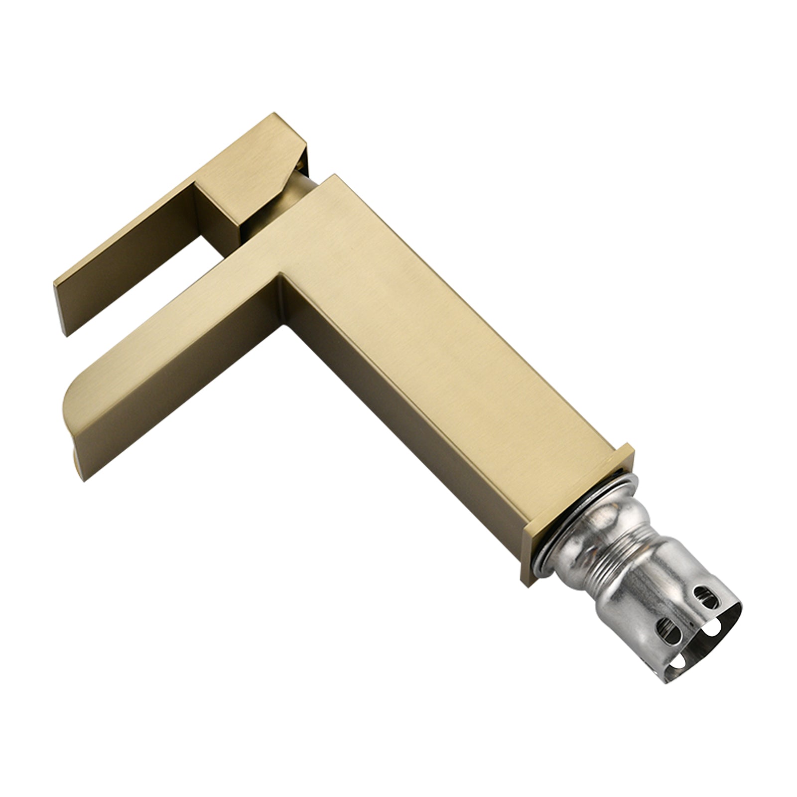 Waterfall Bathroom Faucet Brushed Gold Single Handle Bathroom Sink Faucets 1 Or 3 Hole Solid Vanity Faucet With Deck Plate & Overflow Pop Up Drain Brushed Gold