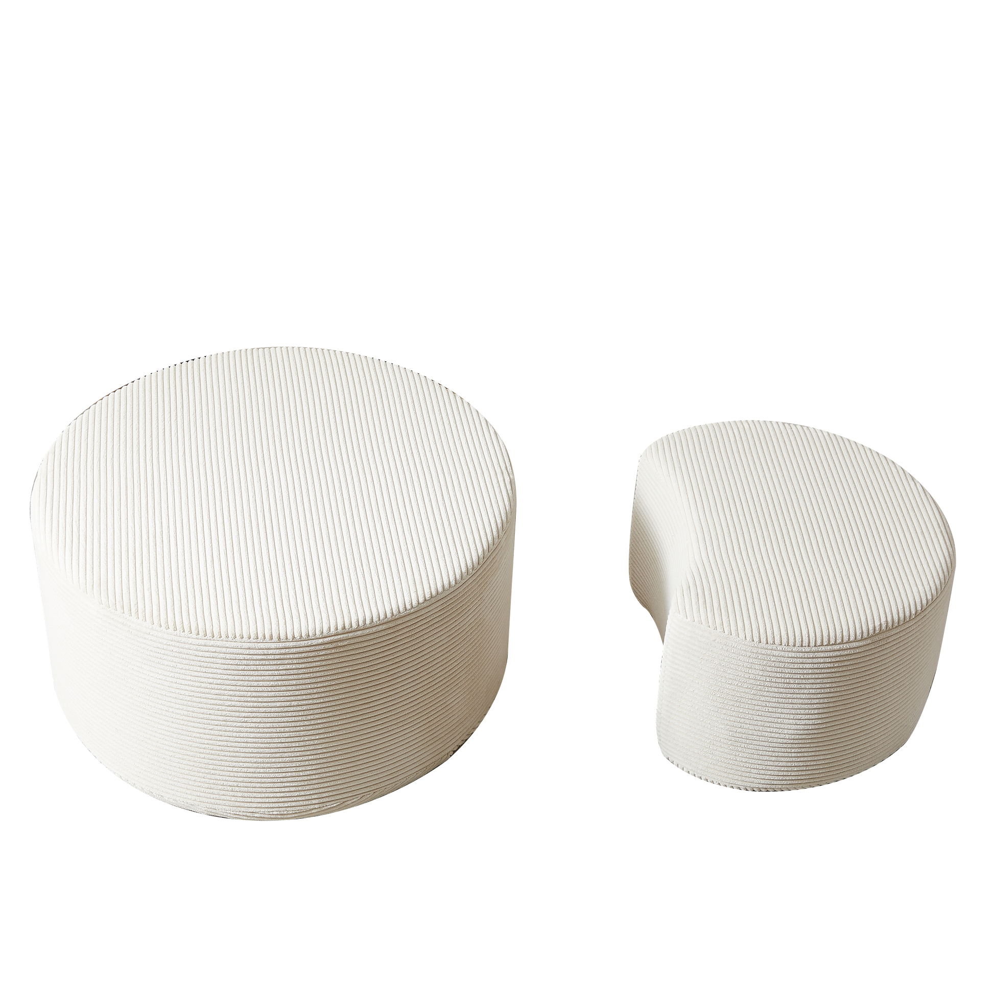 Nesting Coffee Table Set Of 2,Upholstered Round Coffee Tables Set Of 2 For Living Room, Modern Foam Round Coffee Table Side Table End Table Ottoman, No Assembly