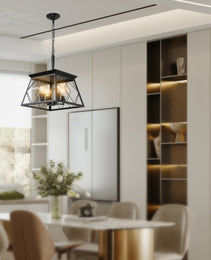 4 Lights Farmhouse Chandelier For Dining Room Black