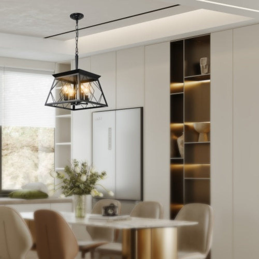 4 Lights Farmhouse Chandelier For Dining Room Black