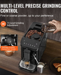 Automatic Espresso Machine 20Bar W/ Frother Steam Wand & 15 Grinding Level