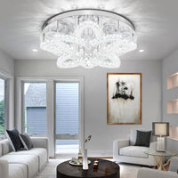 Dia 24" Modern Crystal Chandeliers Silver Chandelier LED Flush Mount Ceiling Light for Living Room Dining Room Bedroom Foyer Entryway LED Dimmable 2700-6000K
