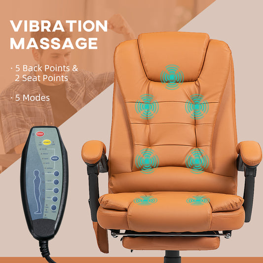 7-Point Vibrating Massage Office Chair High Back Massaging Office Desk Chair With Lumbar Support, Footrest, Light Brown