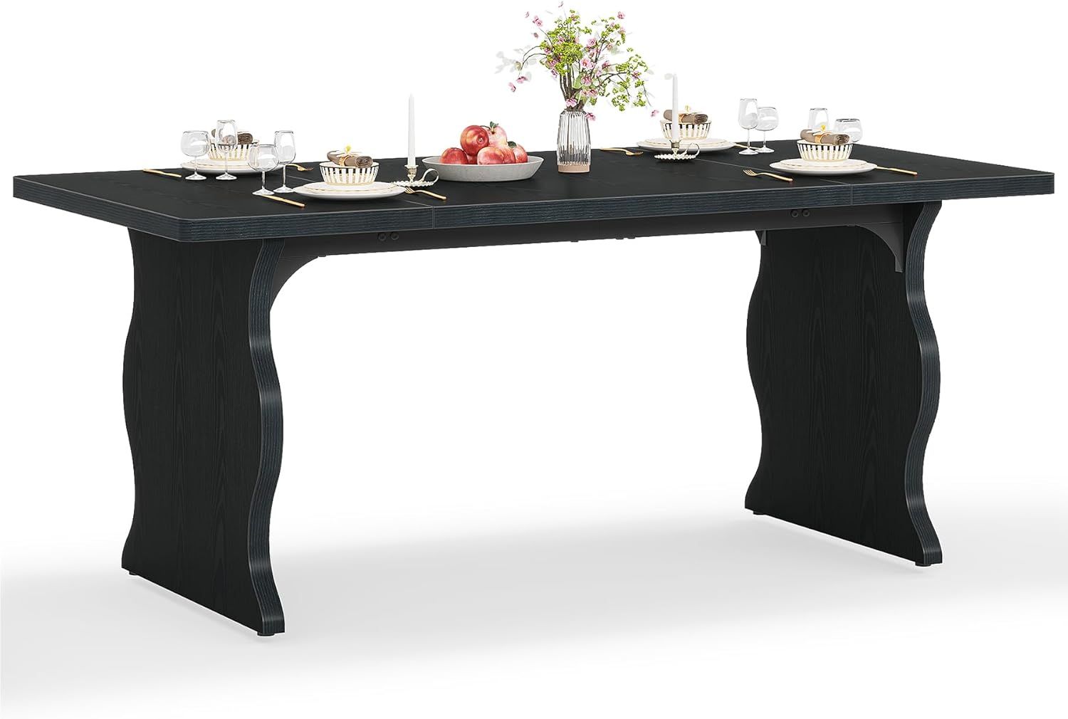 Black Dining Table For 4-6, 63-Inch Rectangular Modern Kitchen Table